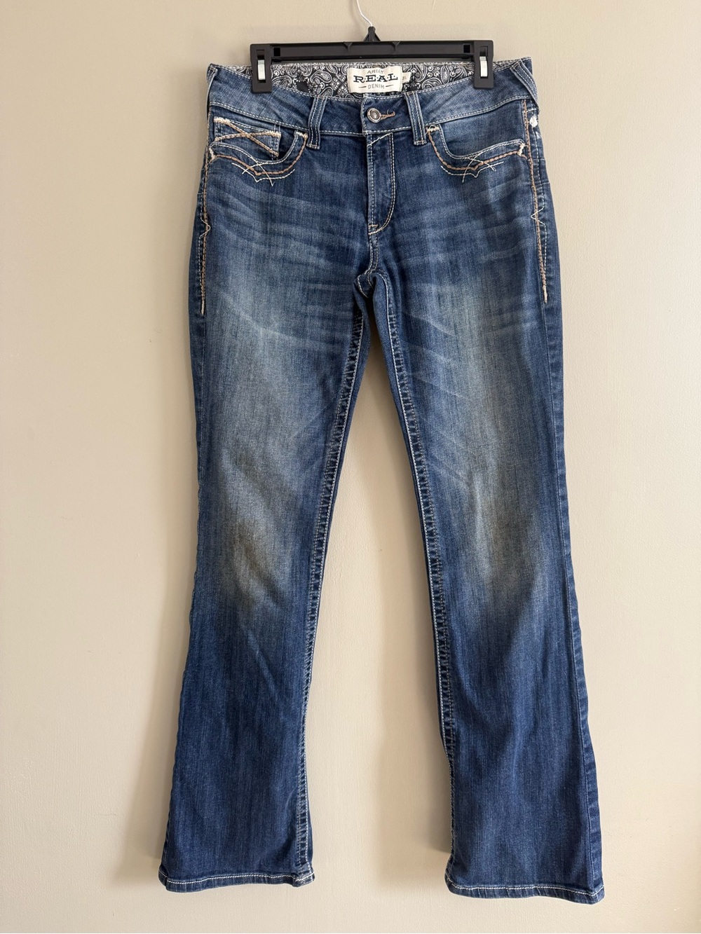 Ariat REAL Denim 31L Distressed Bootcut Jeans Western Y2K Embroidered